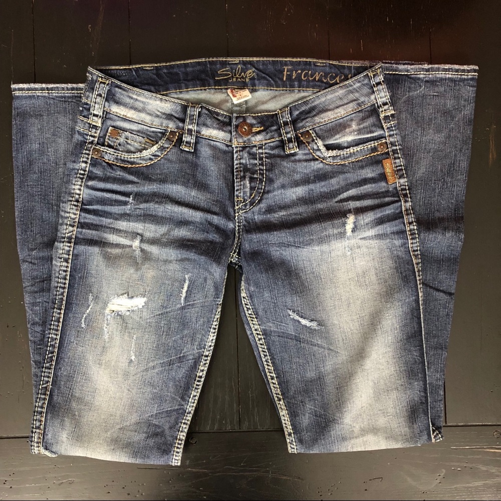 Silver Frances Distressed Flare Leg Jeans